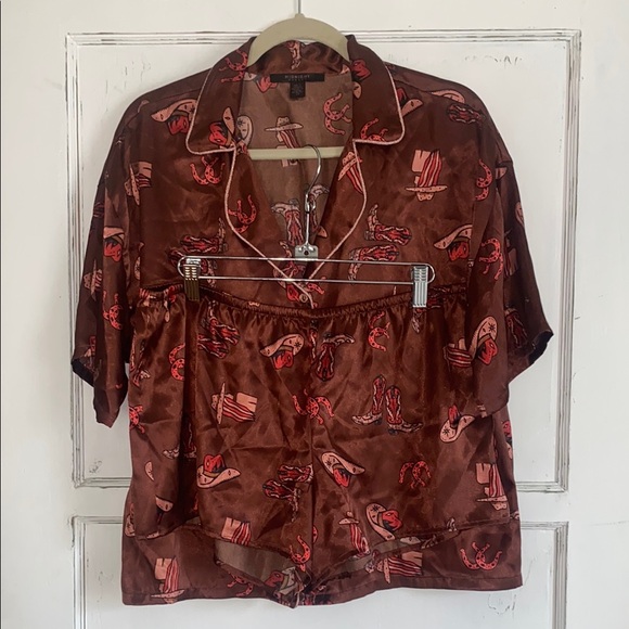 Midnight Bakery Satin Howdy Cowboy Pajama Set Large - Picture 1 of 4